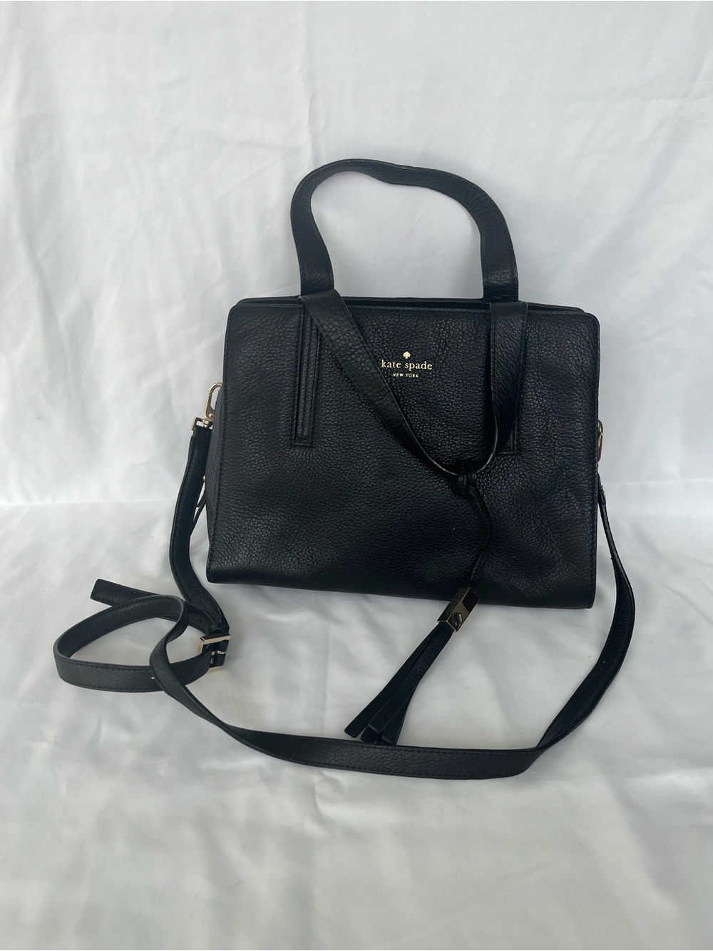 kate spade Black Pebble Leather Satchel with Tassel Crossbody Strap